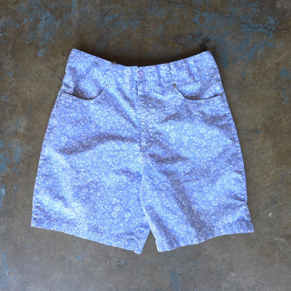 Vintage 80's Gitano Blue Floral Shorts Size 10 M Periwinkle Cotton Blend